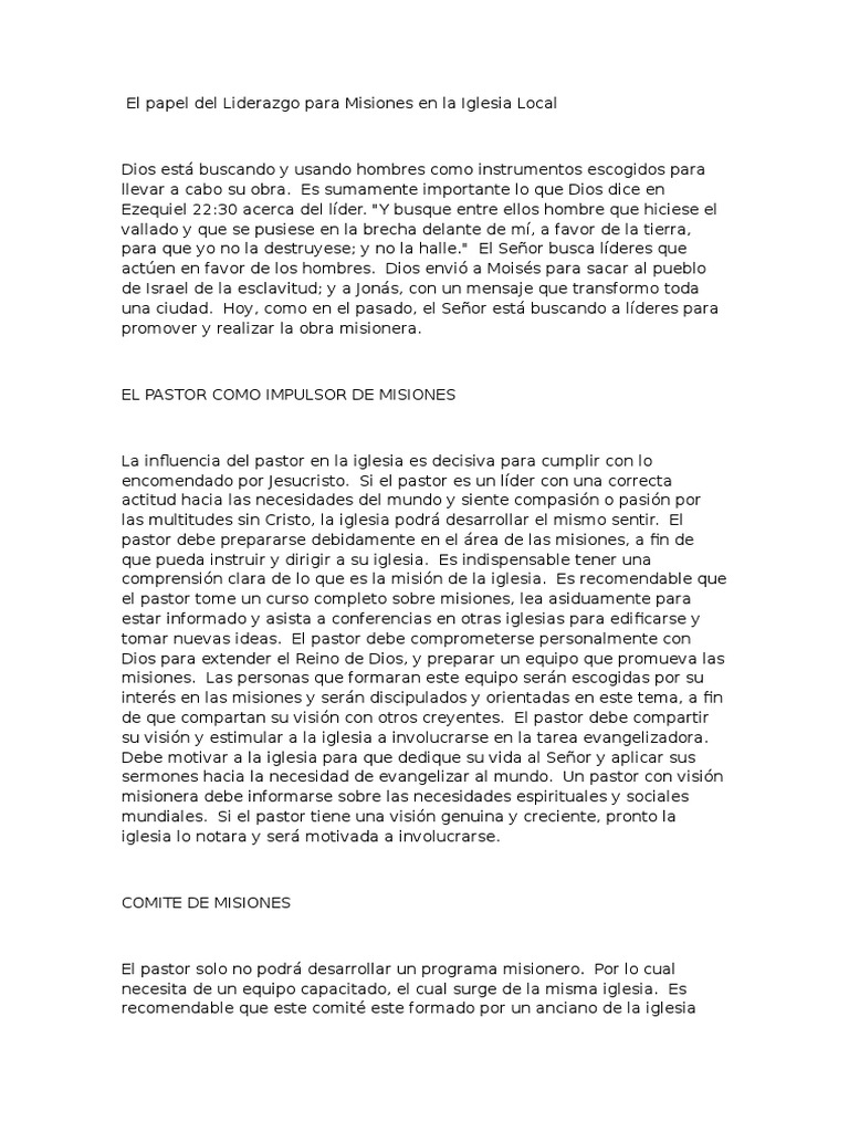 El Papel Del Liderazgo para Misiones en La Iglesia Local | PDF ...