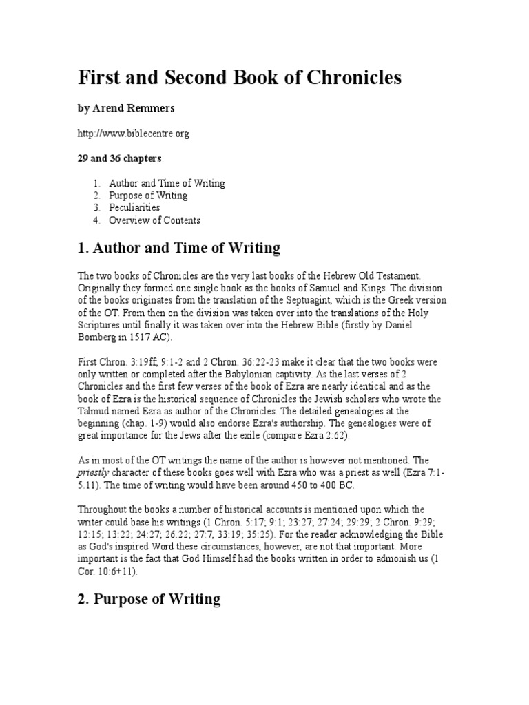 Overview of Chronicles in the Bible | PDF | Books Of Chronicles | David