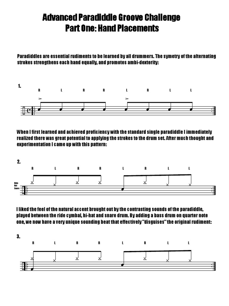 Drumkit Paradiddle With Bass Drum Rhythms | PDF