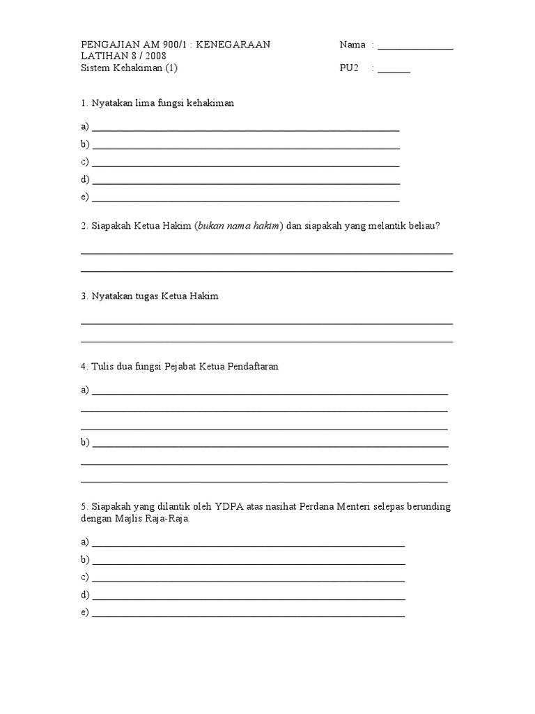 Pengajian Am 900 Latihan 8 Sistem Kehakiman 1 PDF