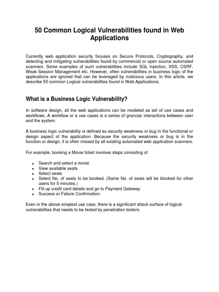 50 Common Logical Vulnerabilitiesaaa | PDF