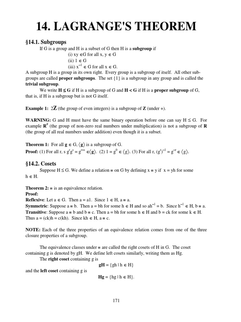 Chap14 Lagrange S Theorem Group Mathematics Metric Geometry