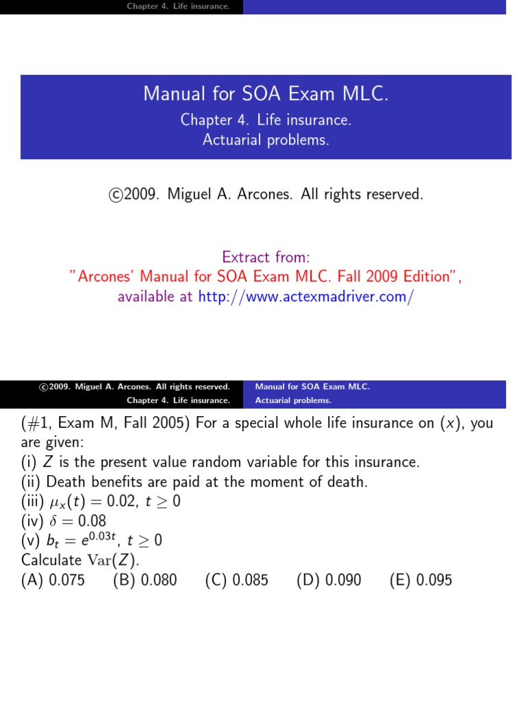 chap-4-act | Life Insurance | Financial Risk. asm mlc