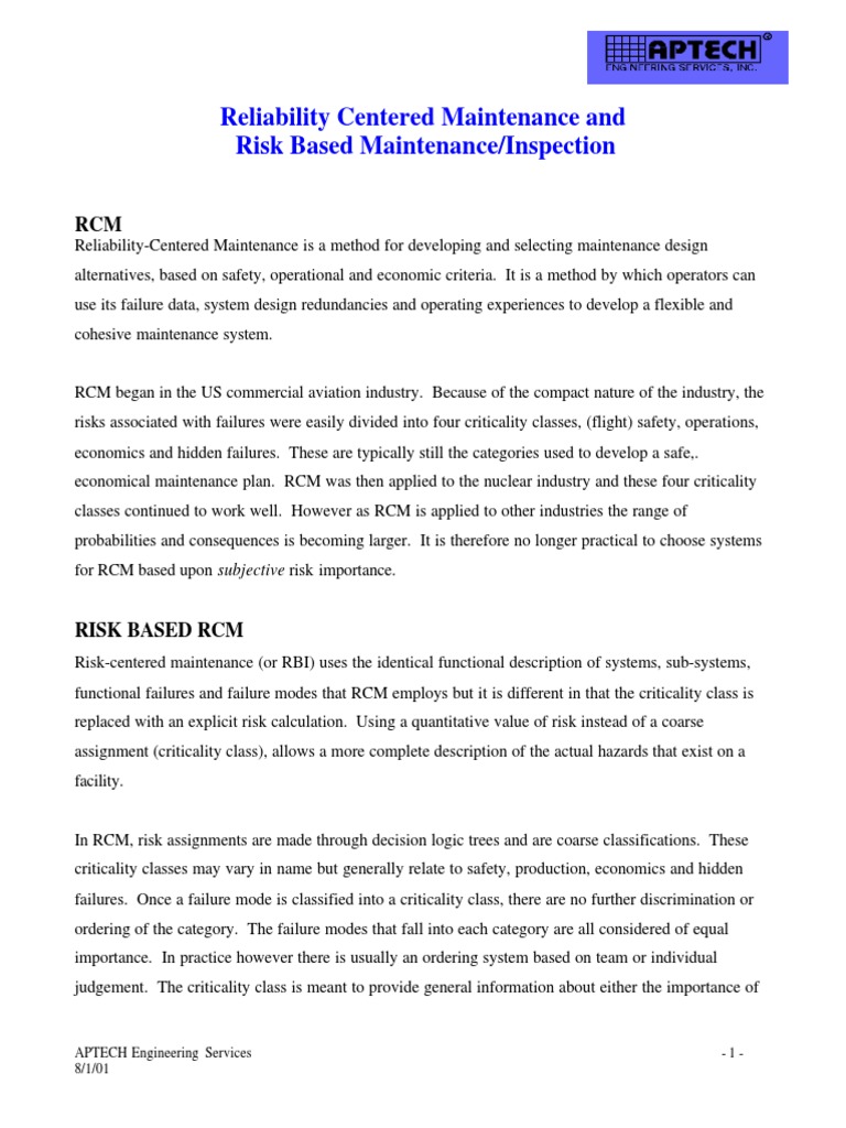 Reliability Centered Maintenance and Rbi | PDF | Risk | Reliability ...