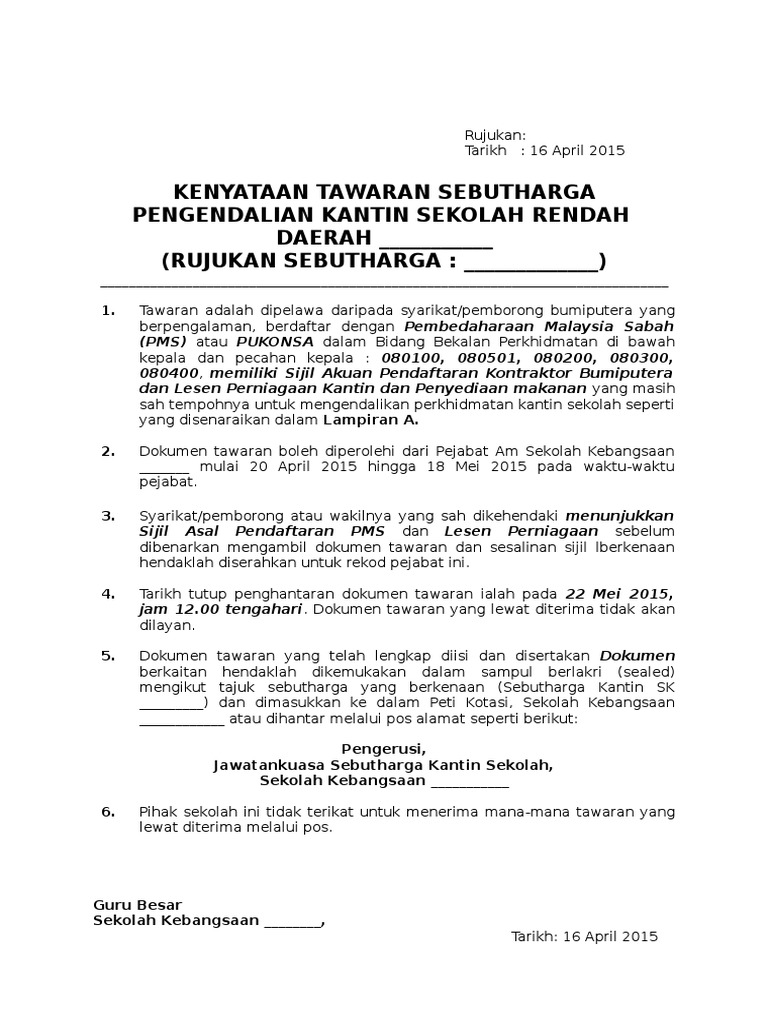 Format Tender Kantin Sekolah Pdf