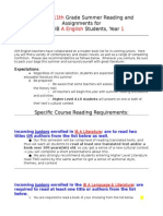 Incoming 11th A English 1: Grade Summer Reading and Assignments For Al Ism Ib Students, Year