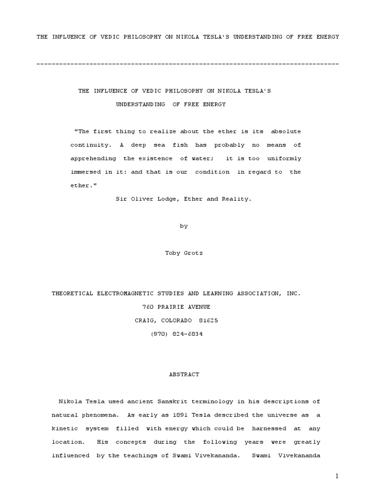 The Influence of Vedic Philosophy On Nikola Tesla's PDF Swami