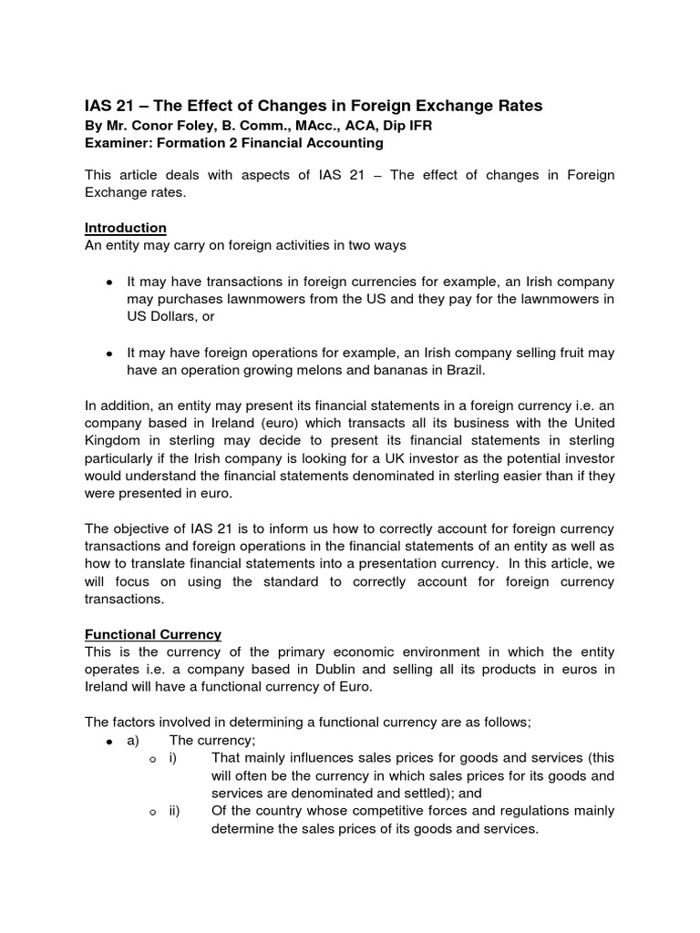 Ias 21 The Effects of Changes Ivn Foreign Exchange Rates | PDF ...