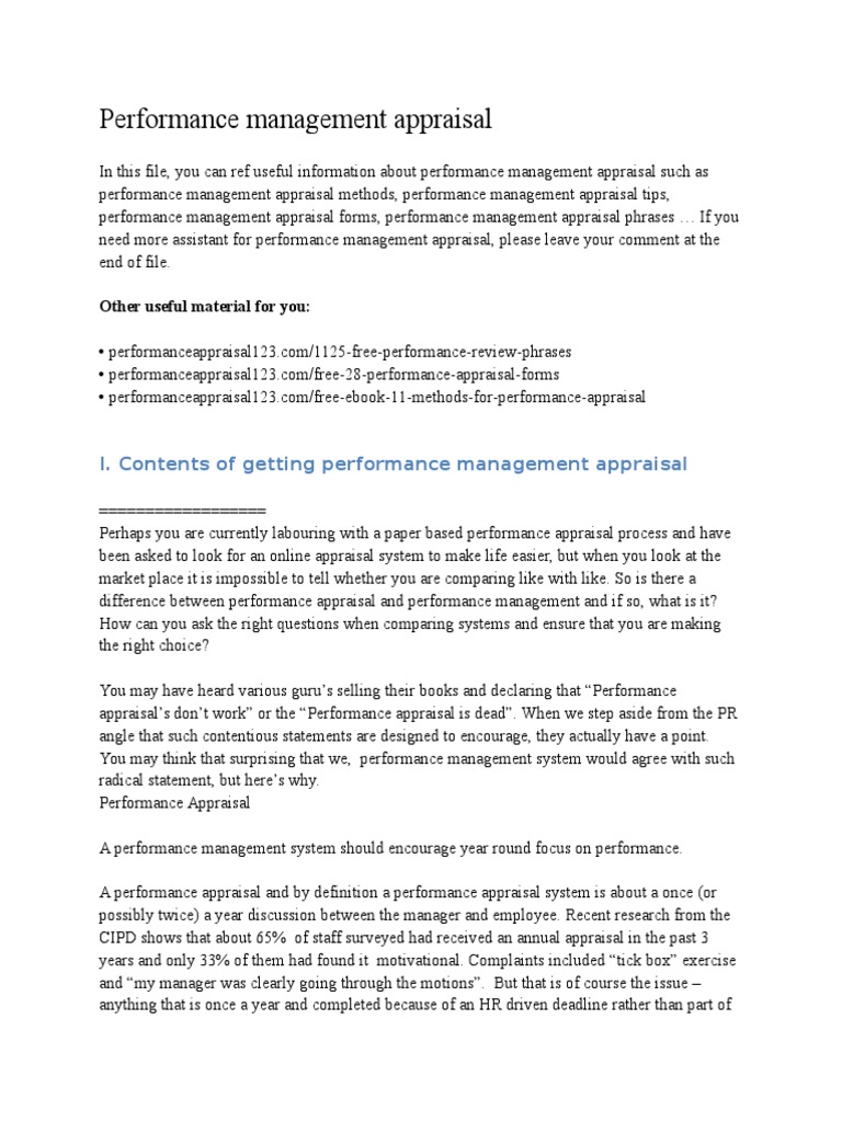 Performance Management Appraisal | PDF | Performance Management ...