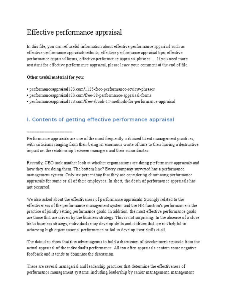 Effective Performance Appraisal | PDF | Performance Management ...