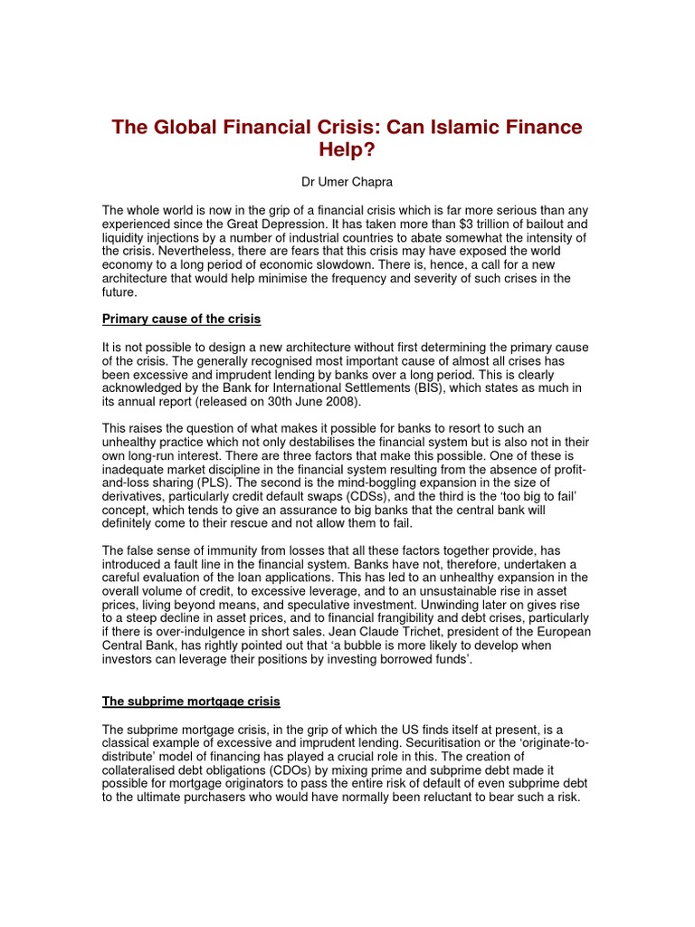 Islamic Finance and Global Crisis Solutions | PDF | Loans | Islamic ...