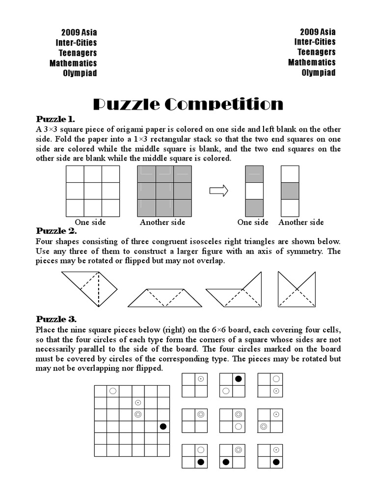 Aitmo 20009 Puzzle Contest Poblem Elementary Mathematics