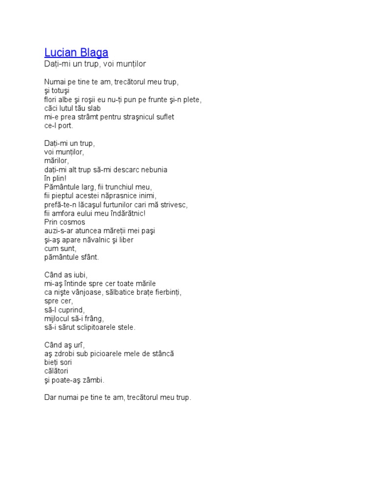 Lucian Blaga - Dati-Mi Un Trup Voi Muntilor | PDF