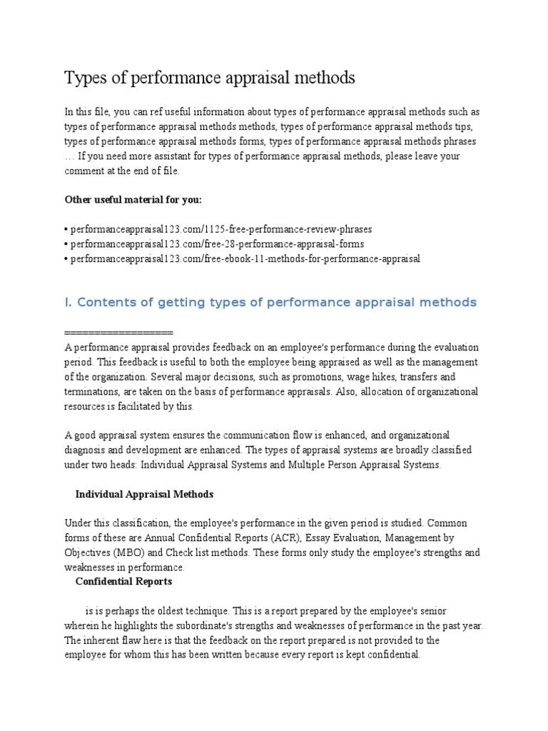 Essay evaluation method of performance appraisal