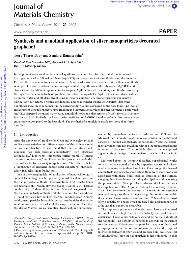 Synthesis and Nanofluid Application of Silver Nanoparticles Decorated ...