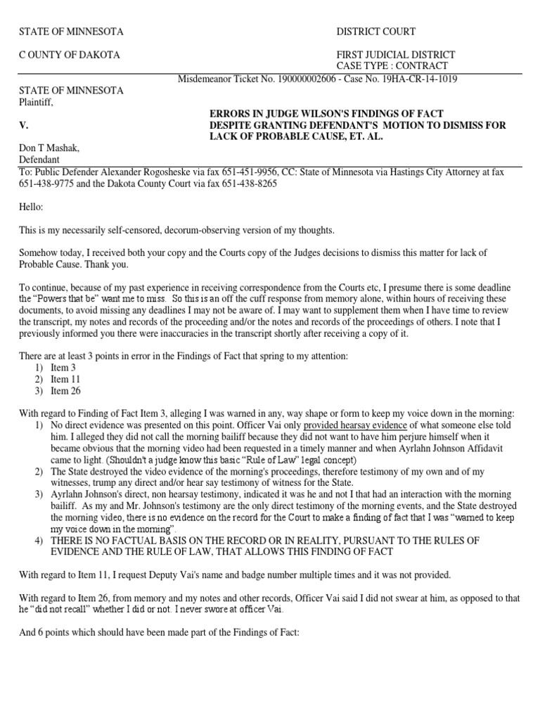 Errors in Minnesota Court Findings | PDF | Witness | Prosecutor