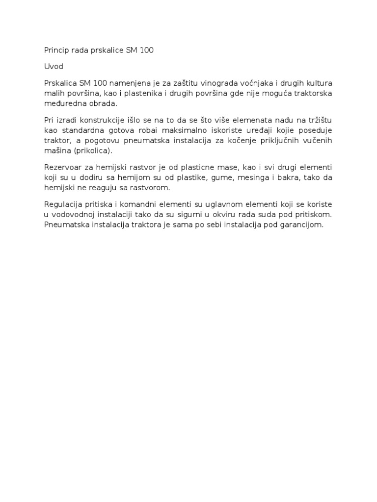 Princip Rada Prskalice SM 100 | PDF
