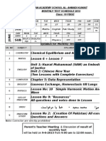 Pakistan Academy School Al-Ahmadi Kuwait Monthly Test Schedule 2015 Class: 10 FBISE