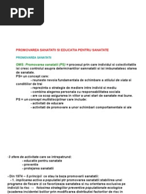 Promovarea Sanatatii Si Educatia Pentru Sanatate