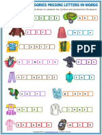Clothes and Accessories Vocabulary Missing Letters in Words Esl Worksheet