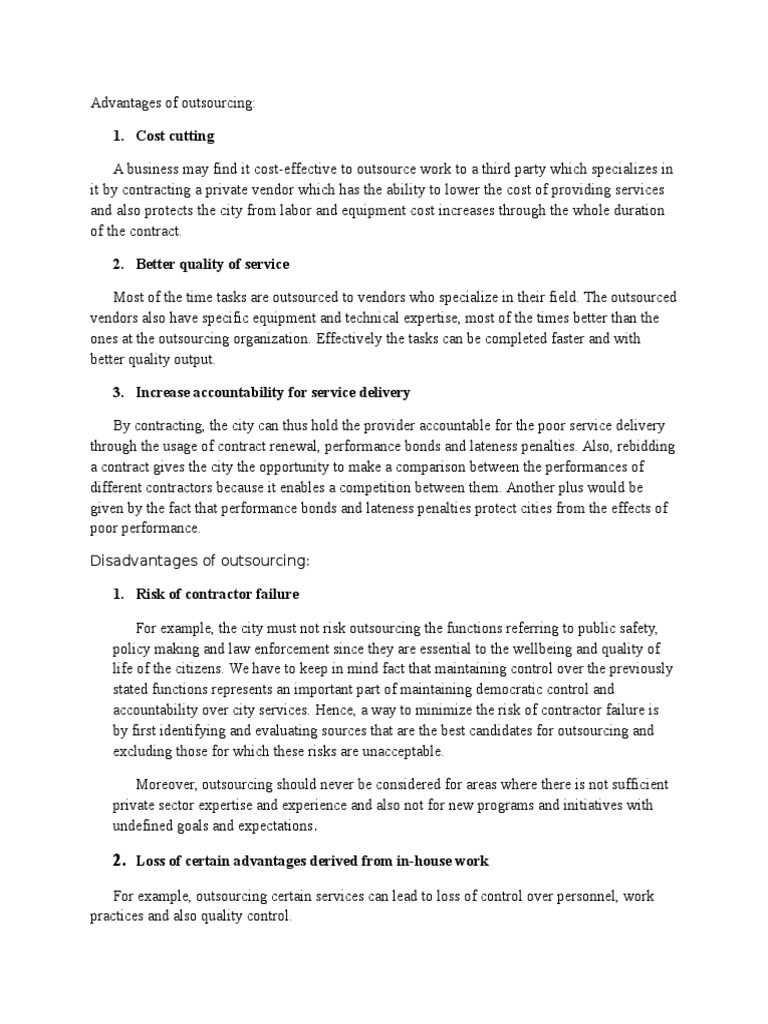 Cost Cutting Disadvantages of Outsourcing PDF Outsourcing Risk