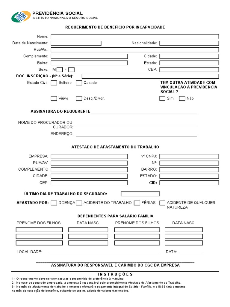 Requerimento de Benefício por Incapacidade | PDF