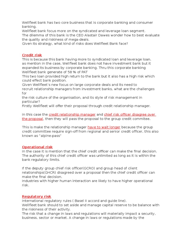 Evaluating Credit Proposals and Managing Risk at Wellfleet Bank PDF