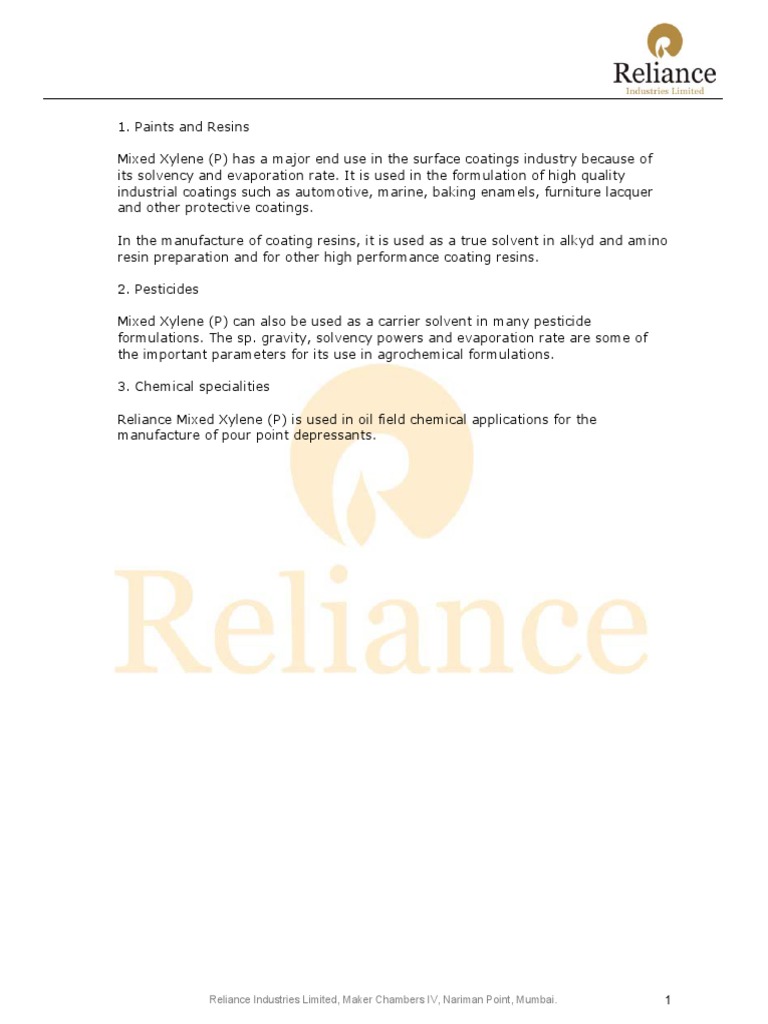 Uses of Mixed Xylene in Industries | PDF | Technology & Engineering