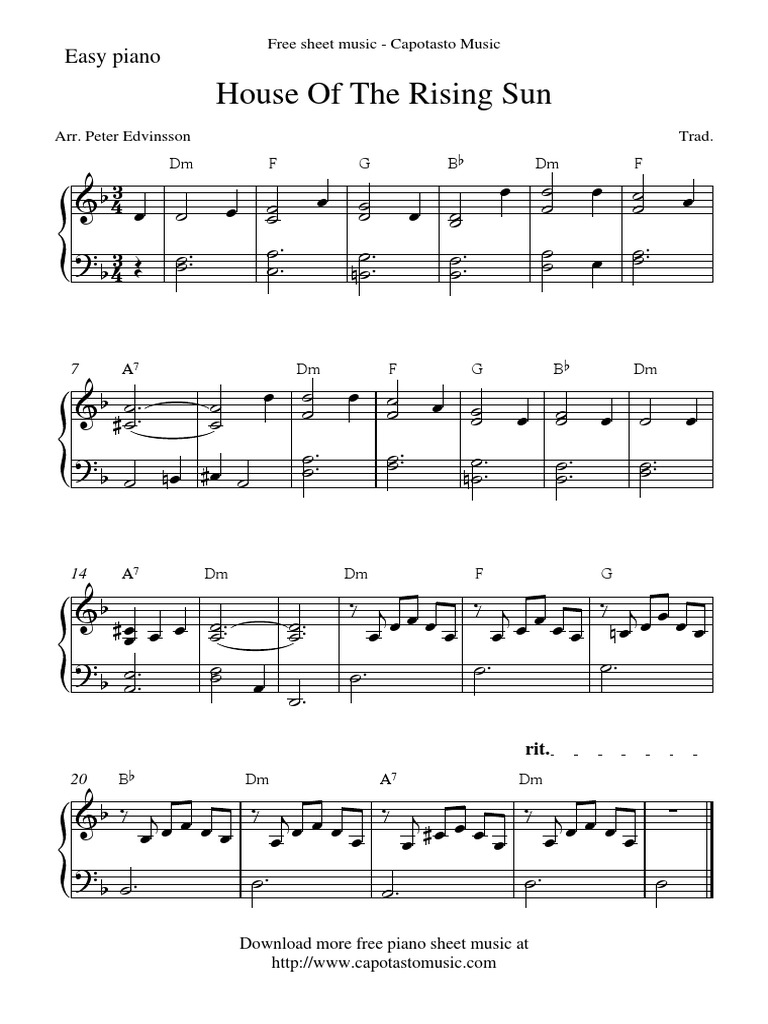 House Of The Rising Sun Easy piano