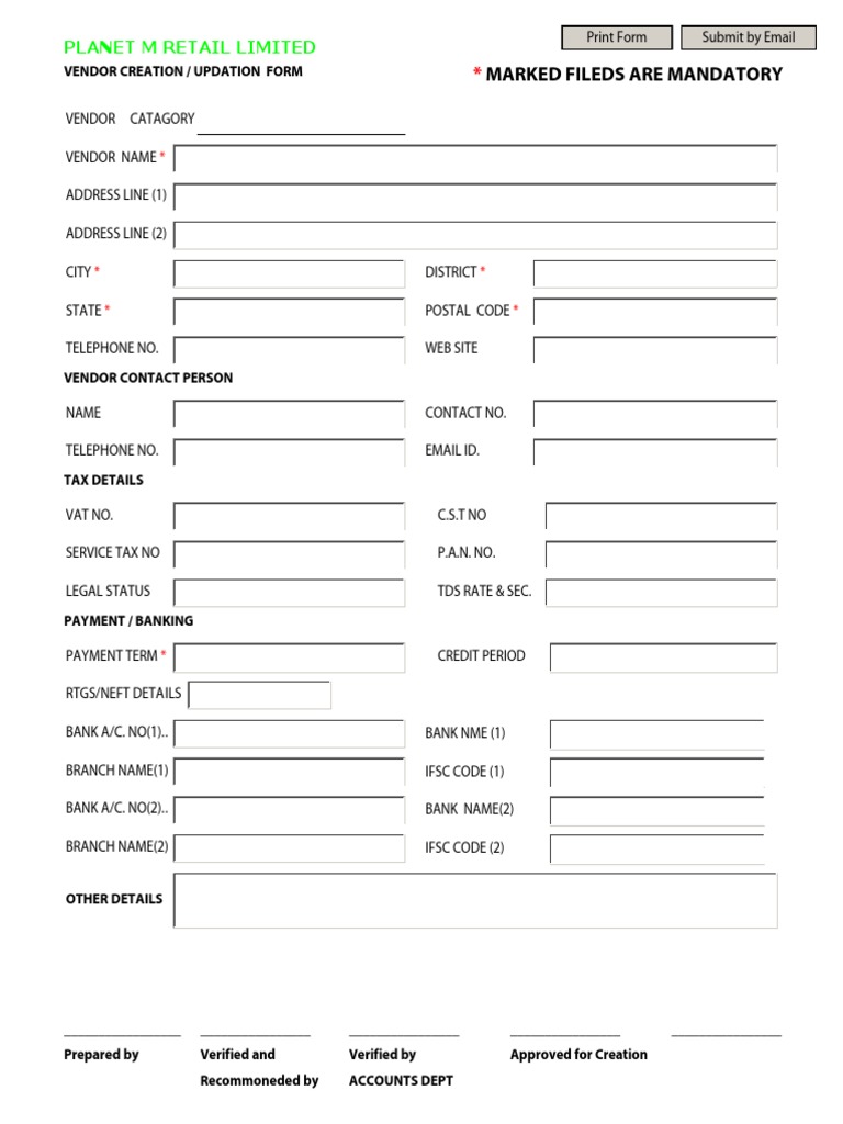 Vendor Creation and Update Form | PDF | Finance & Money Management
