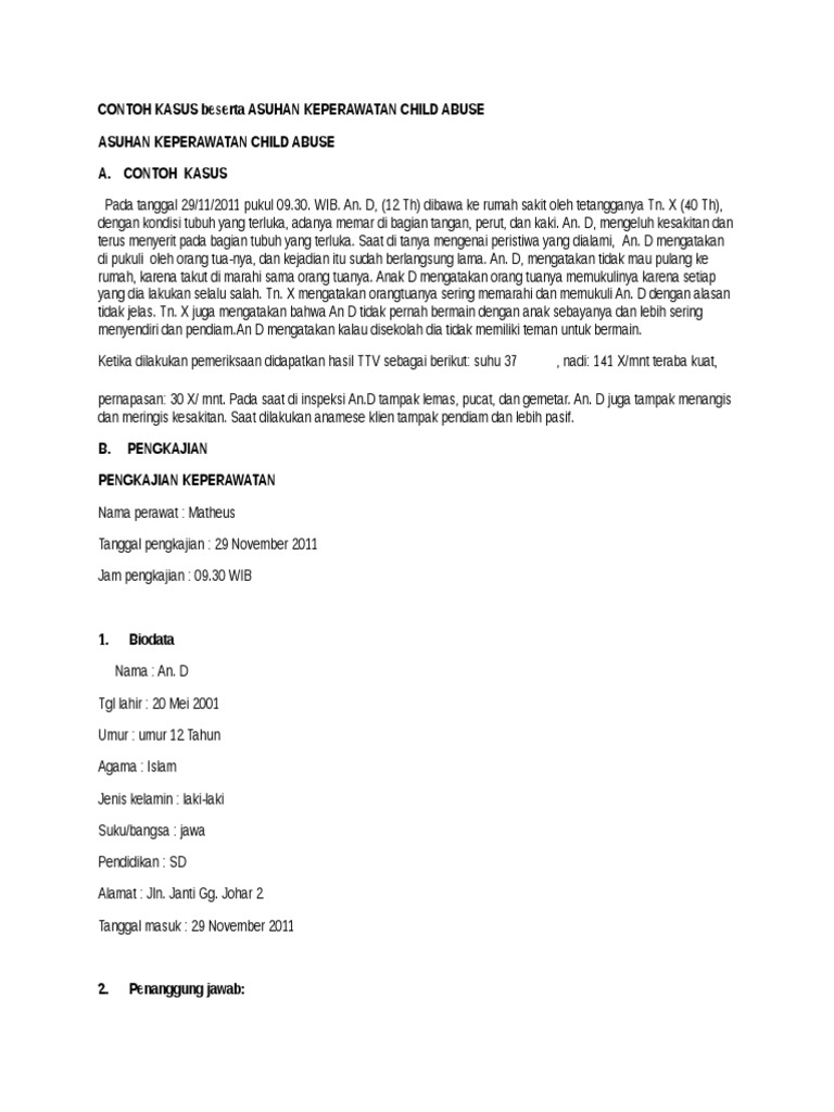 Contoh Kasus Beserta Asuhan Keperawatan Child Abuse