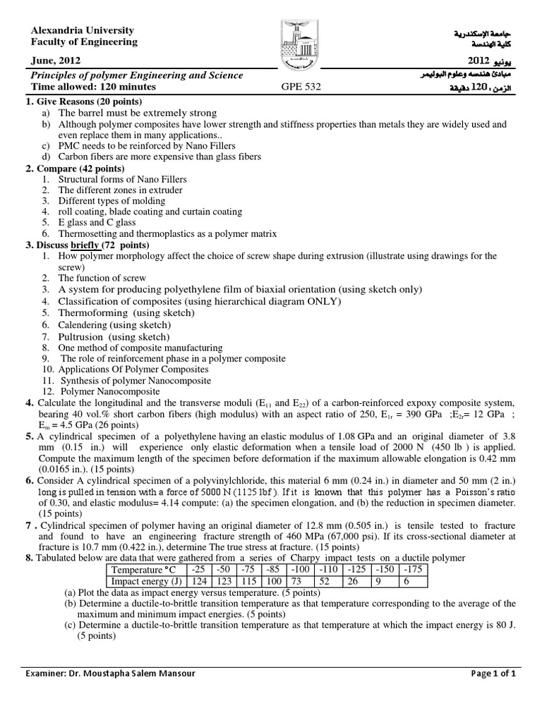 Polymer Final Exam Ultimate Tensile Strength Composite Material