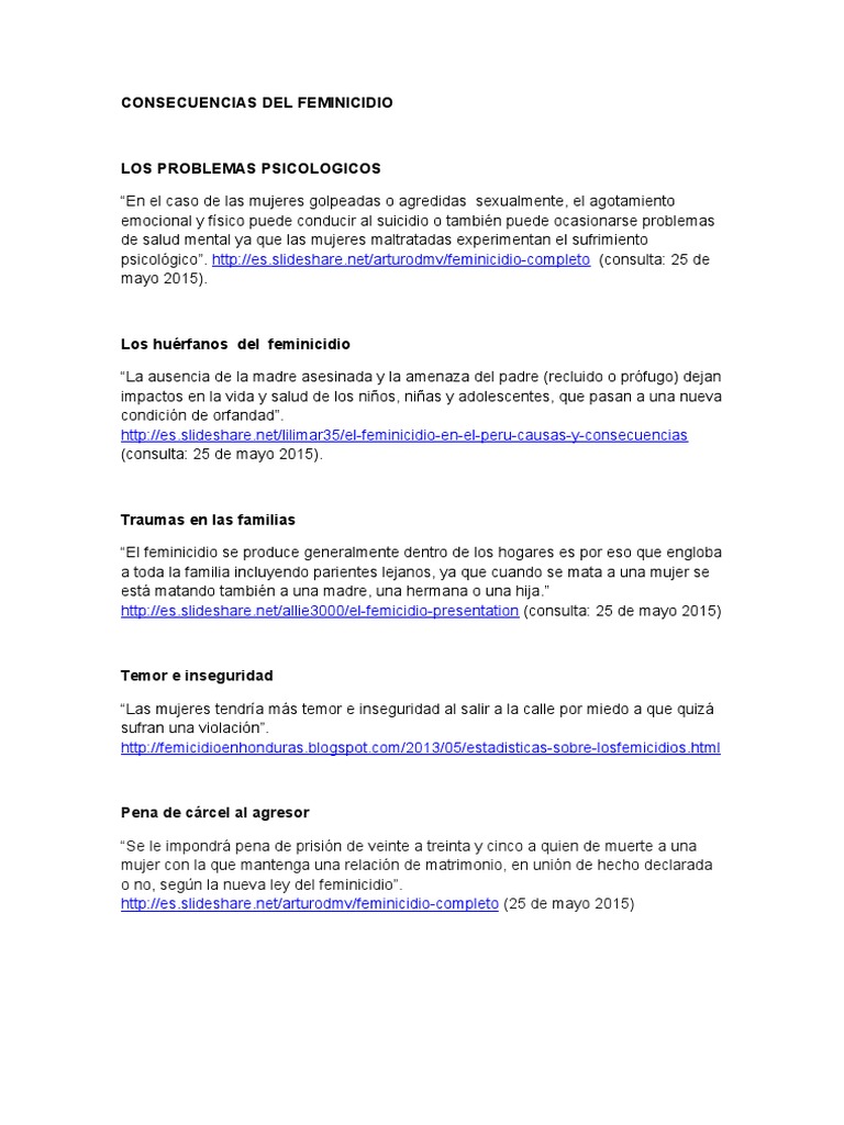 Consecuencias Del Feminicidio