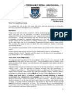 Ferdinand Postma High School Communication Letter 2/2015