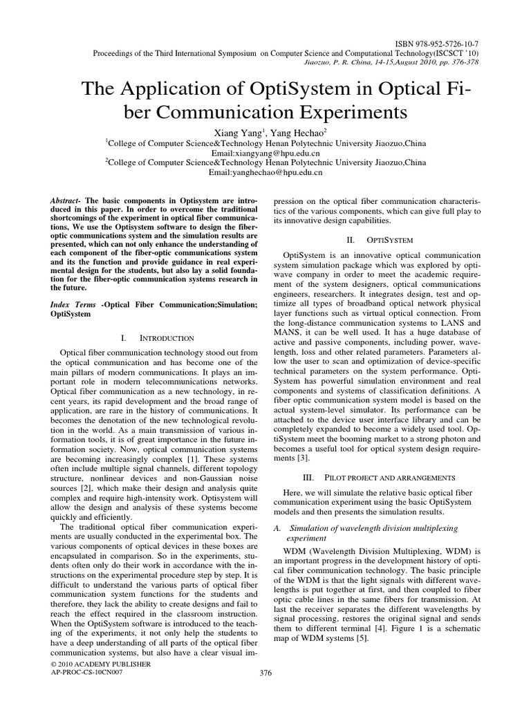 The Application of OptiSystem in Optical Fiber Communication ...