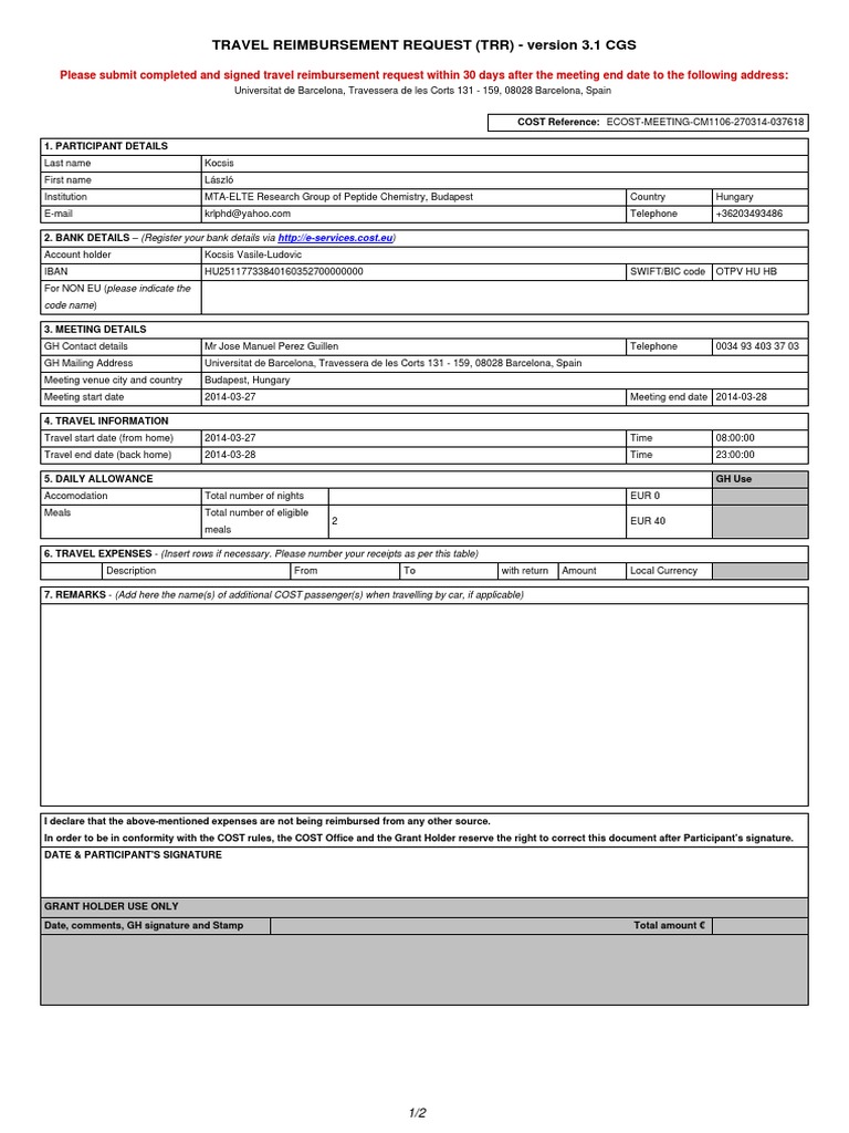 Travel Reimbursement Request Guidelines | PDF | Train | Receipt