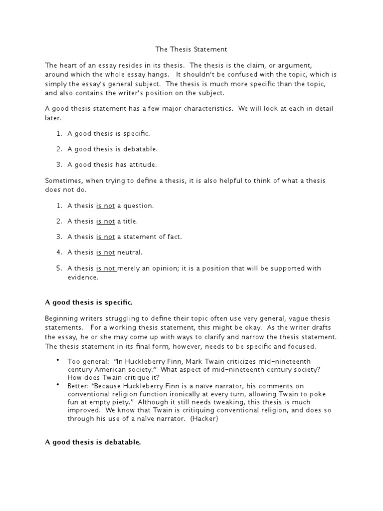 The Thesis Statement | PDF | Essays | Mark Twain