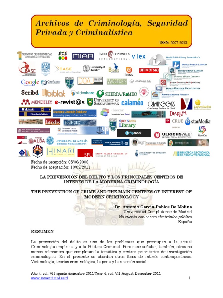 La Prevención Del Delito y Los Principales Centros de Interés de La ...