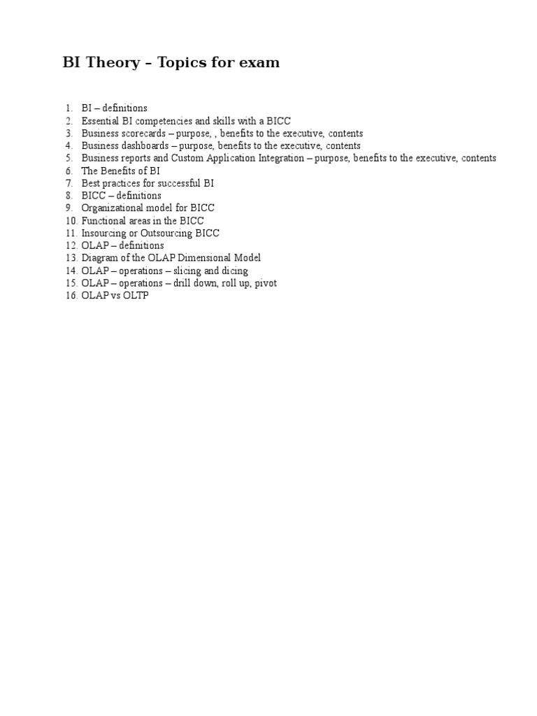 BI Theory - Topics For Exam | PDF | Finance & Money Management | Art