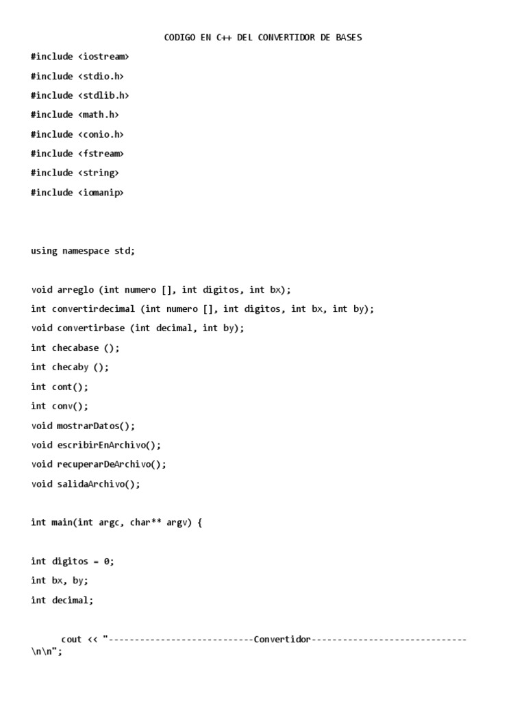 Convertidor de Bases en C++ | PDF