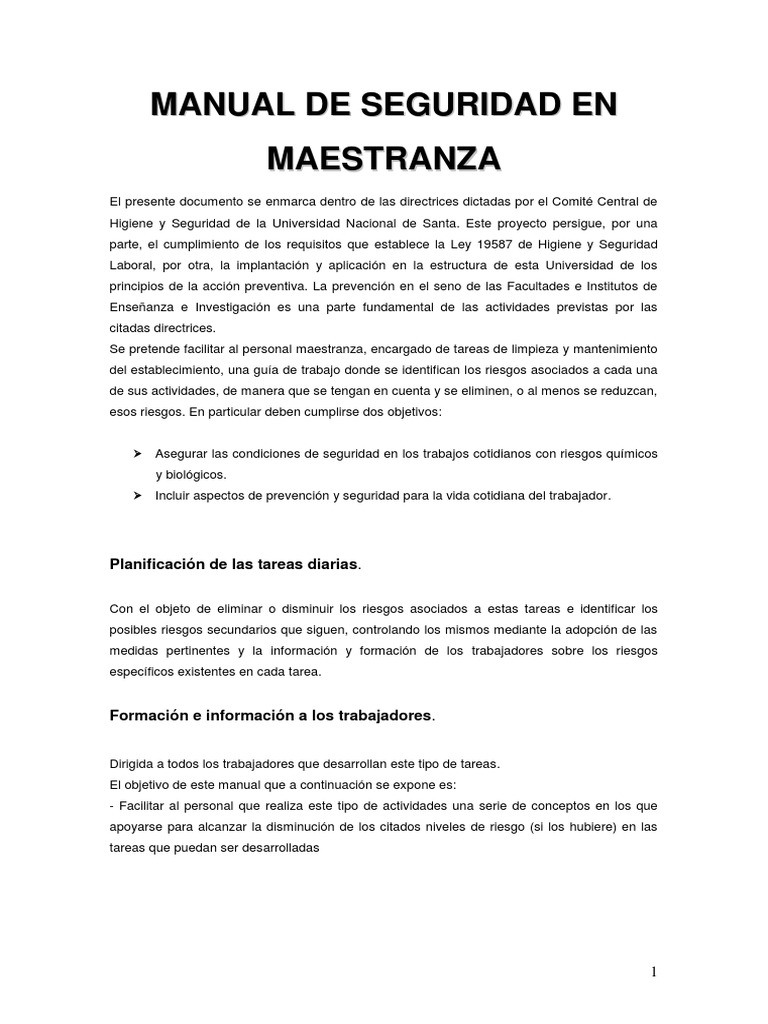 Manual de Seguridad para Personal de Maestranza | PDF | Guante | La ...