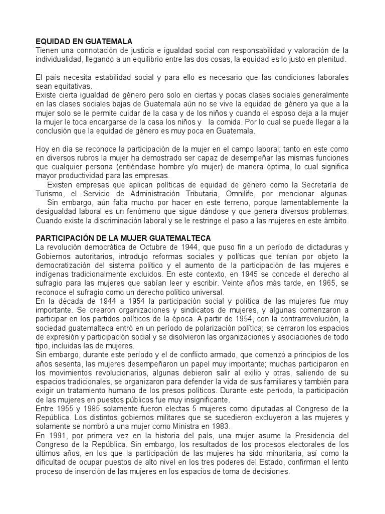 Equidad social y de género en Guatemala | PDF | Mujer | Invalidez