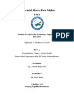 Tarea Unidad I - Presentación de la materia e institución elegida y Ensayo sobre las TIC's  - Lisbeth López