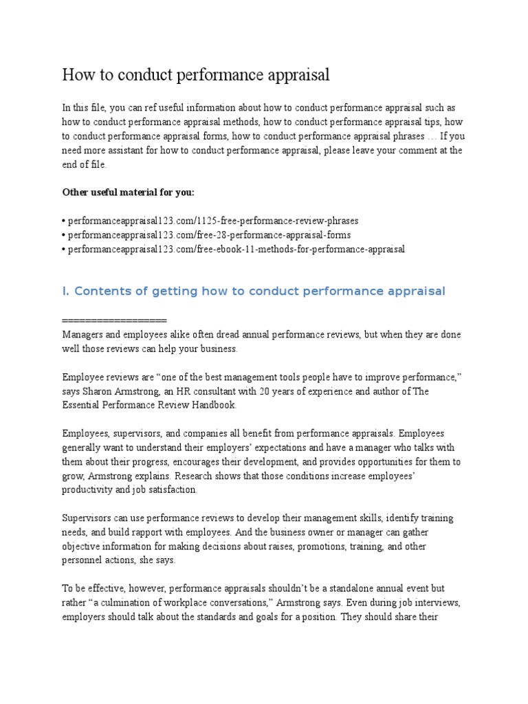 How To Conduct Performance Appraisal PDF Performance Appraisal Action (Philosophy)