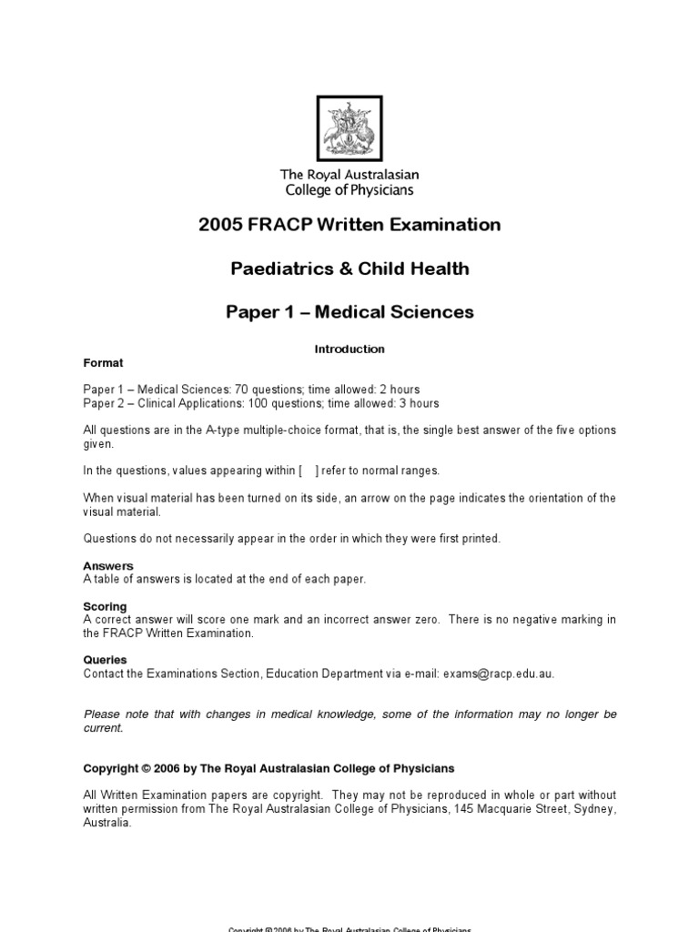 2005 FRACP Written Examination Paediatrics & Child | PDF | Heart Valve ...