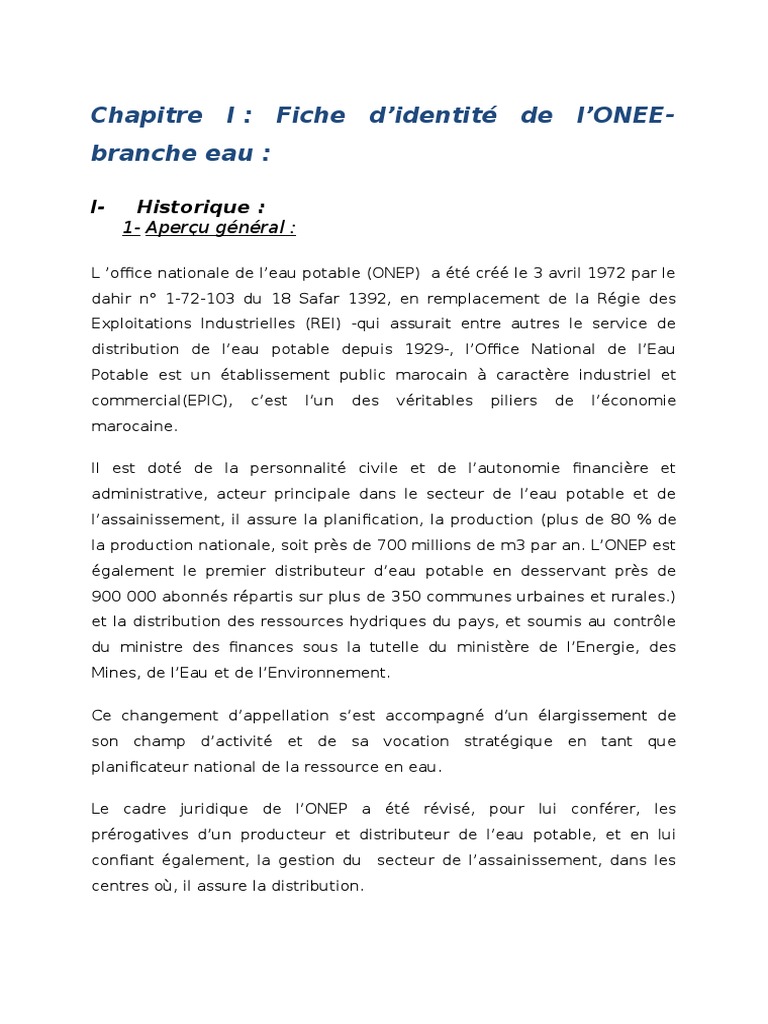 Historique de l'ONEE et ONEP au Maroc | PDF | Informatique | Budget