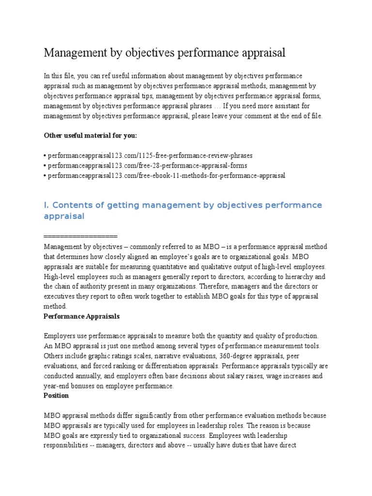 MBO Performance Appraisal Guide | PDF | Performance Appraisal | Goal