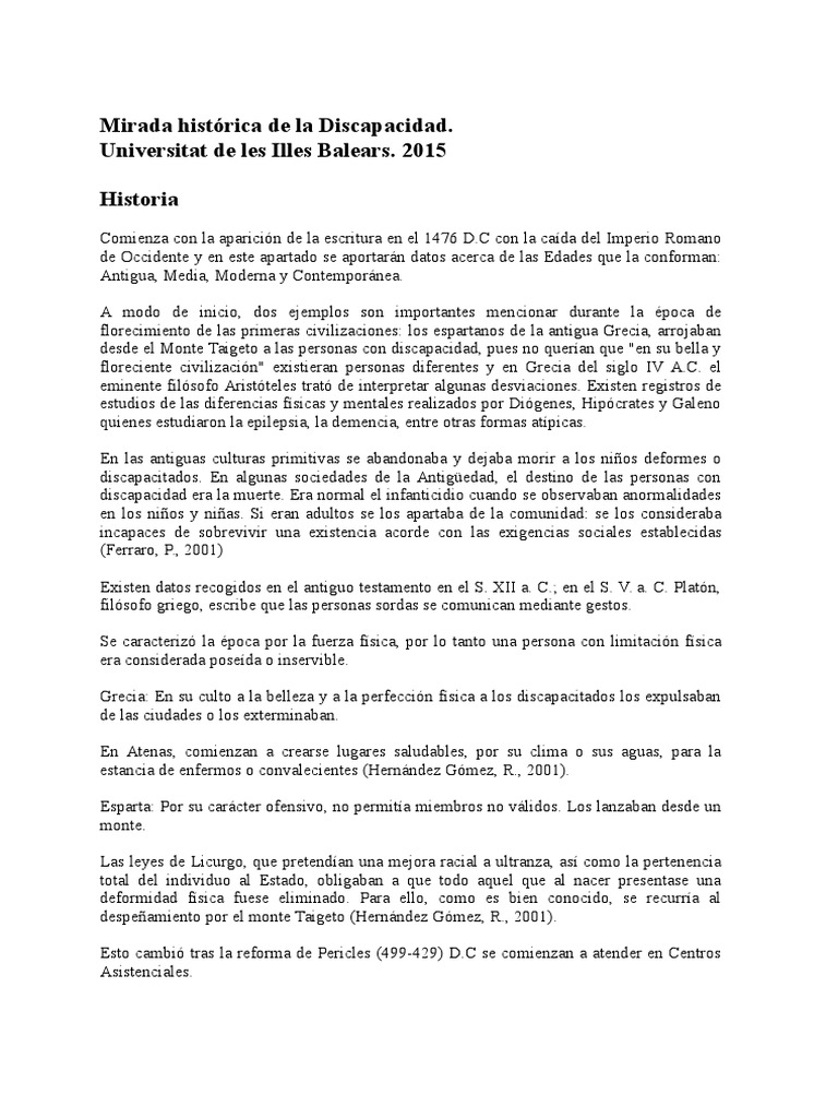 Historia de la Discapacidad en la Antigüedad | PDF | Grecia | Invalidez