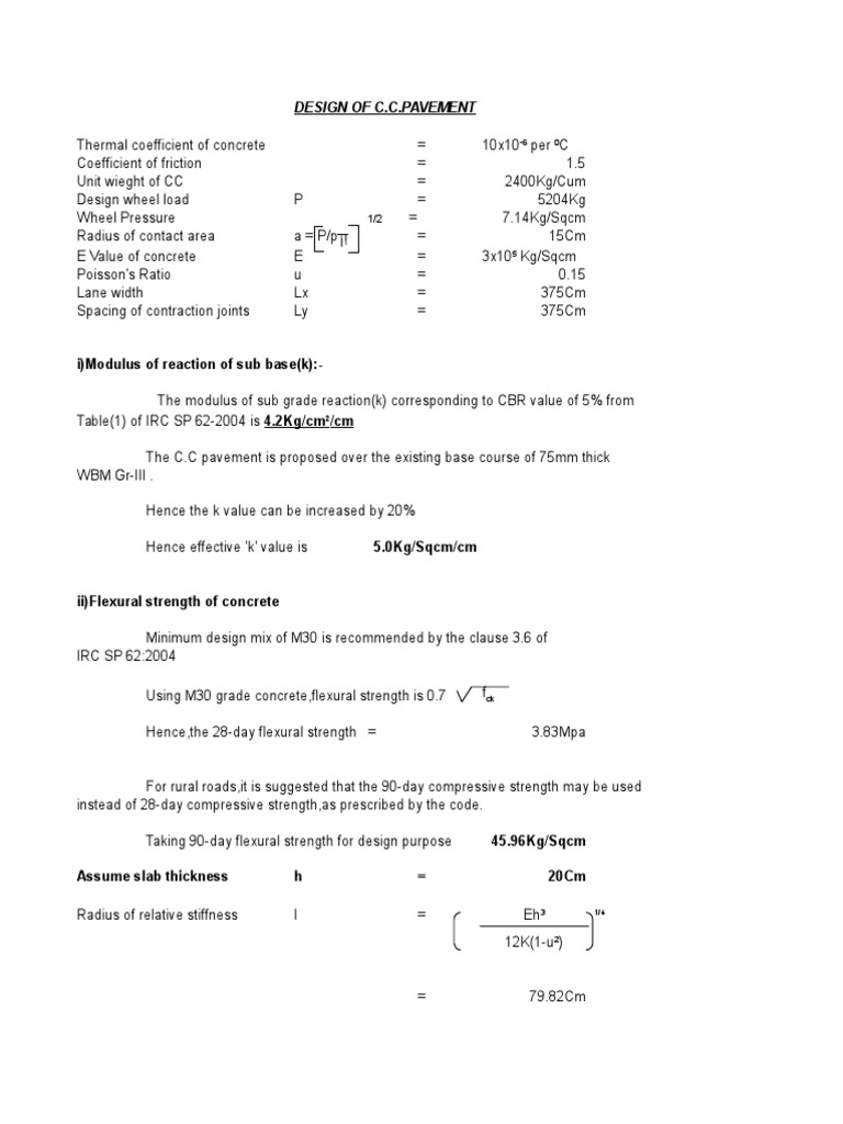 C.C. Pavement Design Specifications | PDF | Science & Mathematics