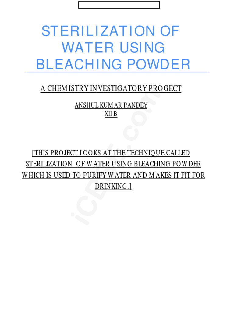 Sterilization of Water Using Bleaching Powder Download Free PDF